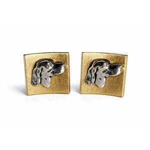 Vintage SWANK Cufflinks Hunting Dog Head Gold Tone Bullet Back Mid Century Men's